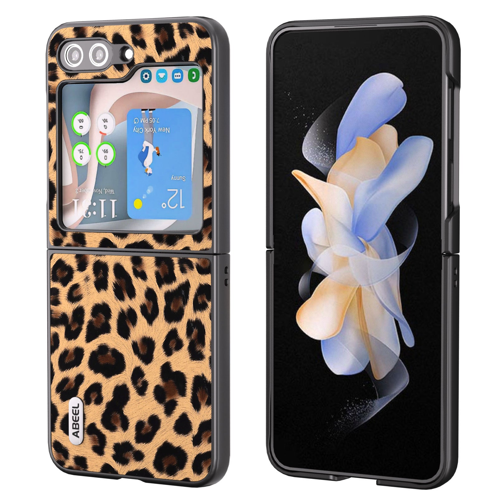ABEEL Pro Samsung Galaxy Z Flip5 5G Pouzdro na telefon s leopardím vzorem PU kožené zadní pouzdro na PC ABEEL Pro Samsung Galaxy Z Flip5 5G Pouzdro na telefon s leopardím vzorem PU kožené zadní pouzdro na PC
